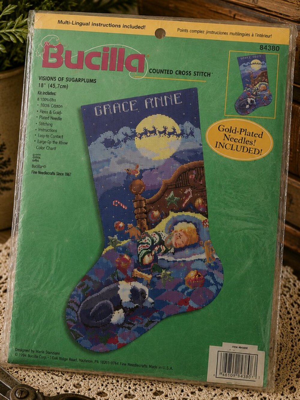 Vintage (2000) Bucilla Visions of Sugarplums Cross Stitch Stocking Kit 84289